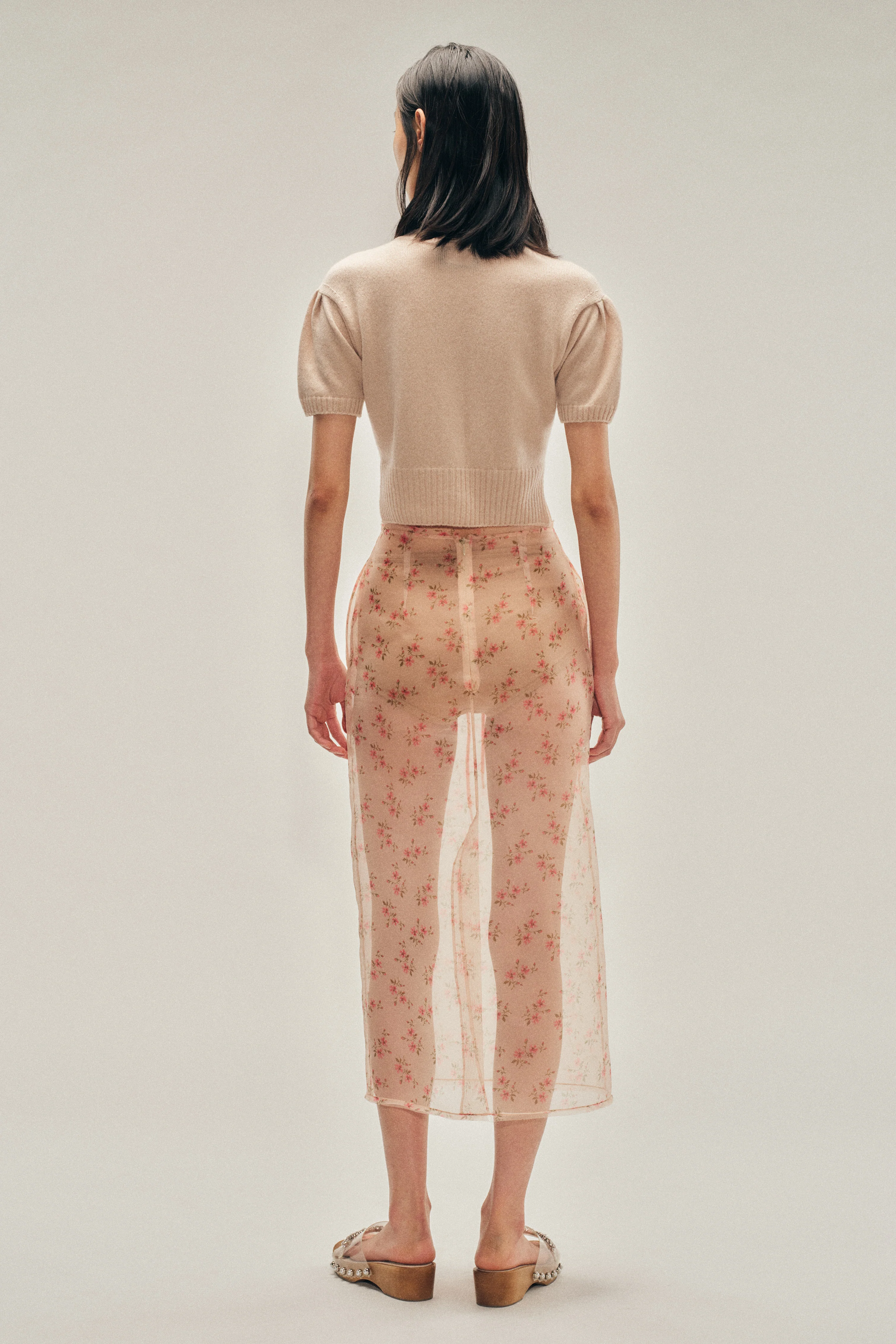 Sheer Frayed Column Pencil Skirt - Image 3