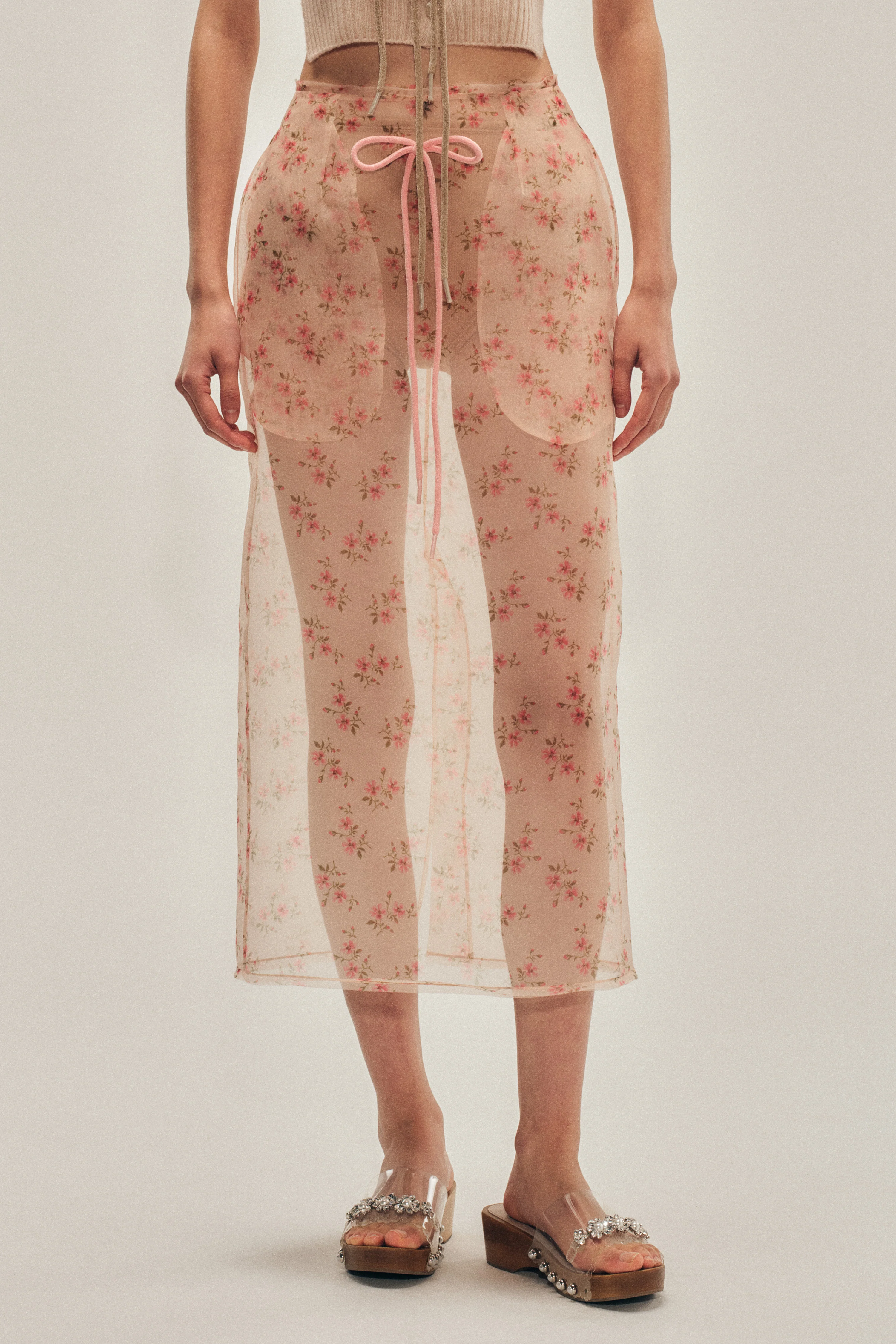Sheer Frayed Column Pencil Skirt - Image 4